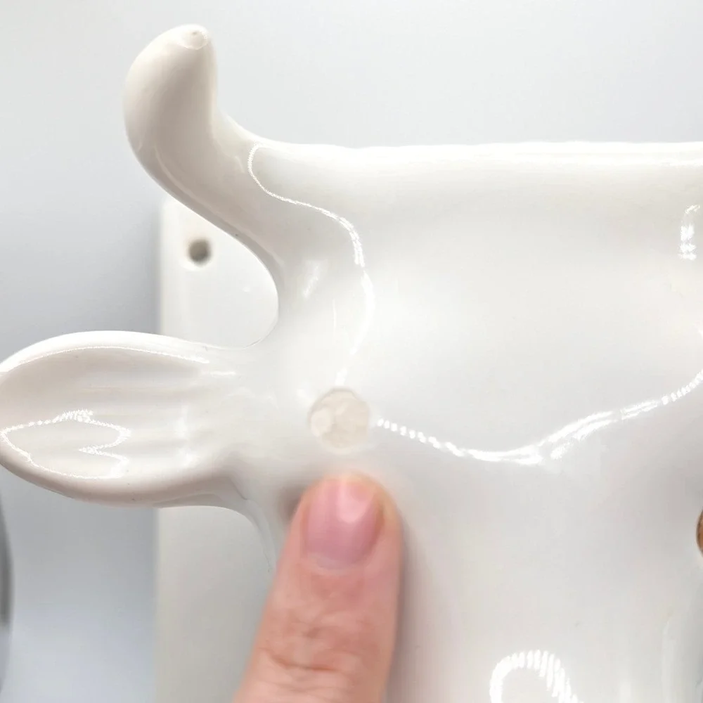 Vintage Ceramic Cow Head Wall Mount White Glossy Bull Steer Key Hook